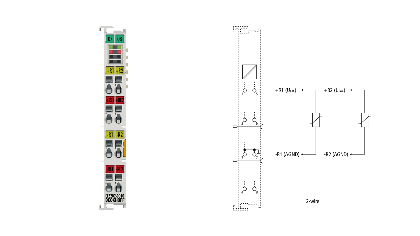 EL3202-0010 | EtherCAT-Klemme, 2-Kanal-Analog-Eingang, Temperatur, RTD (Pt100), 16 Bit, hochpräzise
