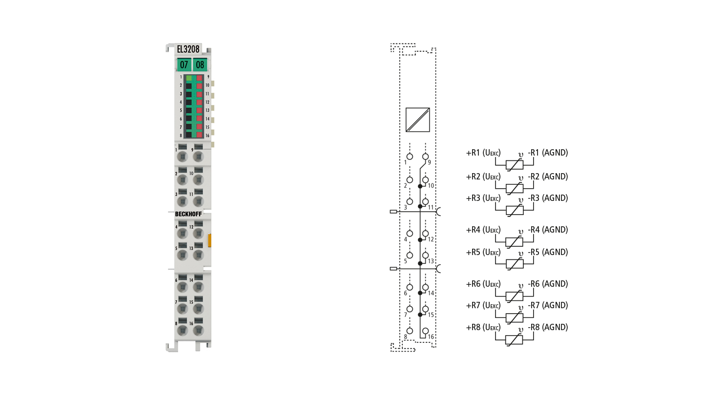 EL3208 | EtherCAT Terminal, 8-channel analog input, temperature, RTD (Pt100), 16 bit
