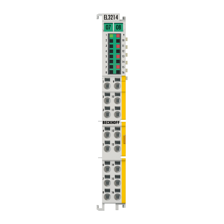 EL3214-0090 | EtherCAT-Klemme, 4-Kanal-Analog-Eingang, Temperatur, RTD (Pt100), 16 Bit, 3-Leiteranschluss, TwinSAFE SC