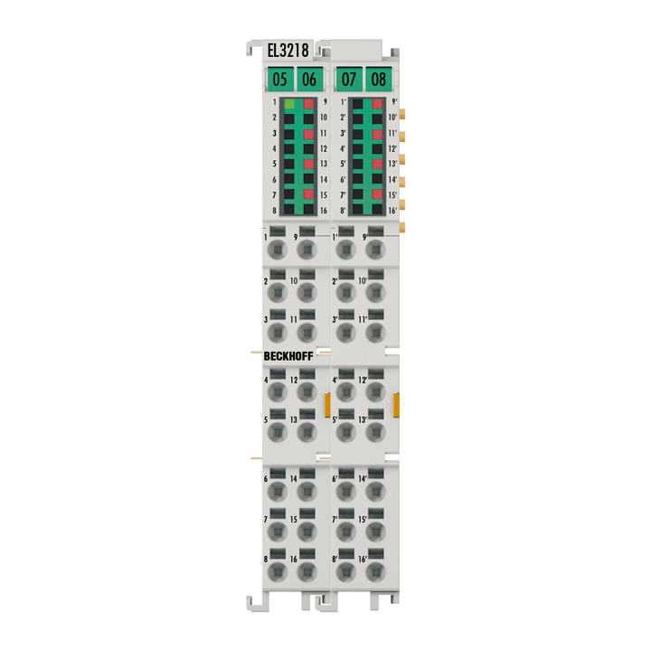 EL3218 | EtherCAT 端子模块，8 通道模拟量输入，温度，RTD (Pt100)，16 位，三线制连接