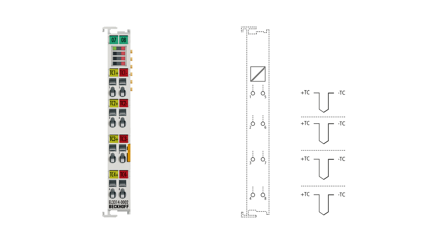 EL3314-0002 | EtherCAT 端子模块，4 通道模拟量输入，温度，热电偶，24 位，电气隔离