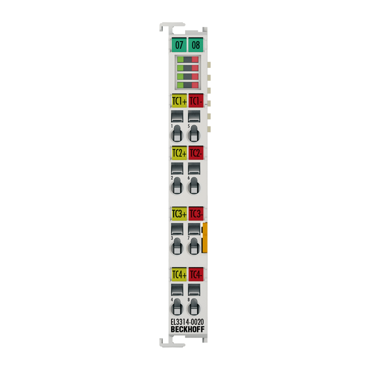 EL3314-0020 | EtherCAT Terminal, 4-channel analog input, temperature, thermocouple, 24 bit, high-precision, factory calibrated