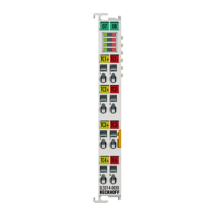 EL3314-0030 | EtherCAT Terminal, 4-channel analog input, temperature, thermocouple, 24 bit, high-precision, externally calibrated