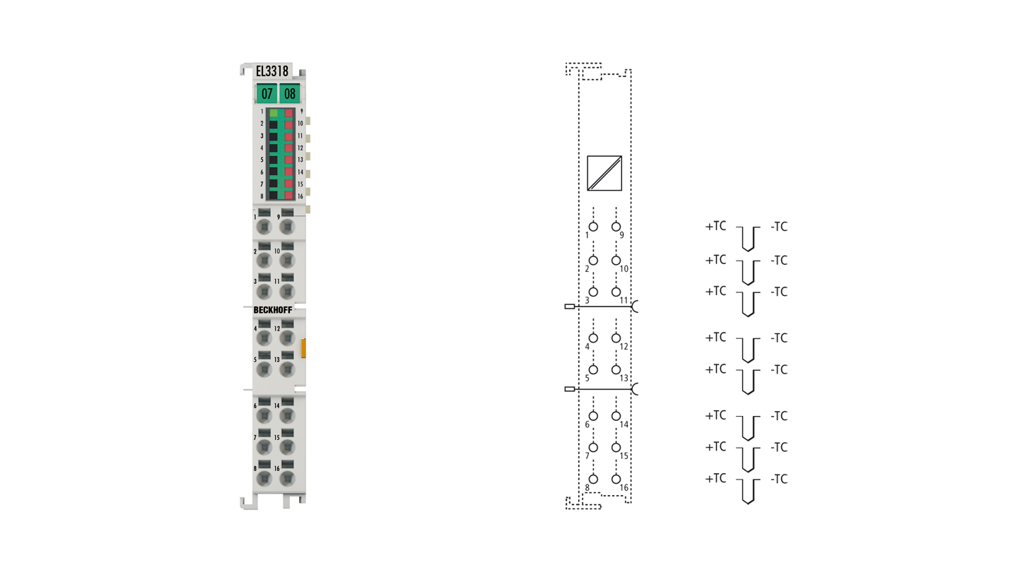 EL3318 | EtherCAT 端子模块，8 通道模拟量输入，温度，热电偶，16 位