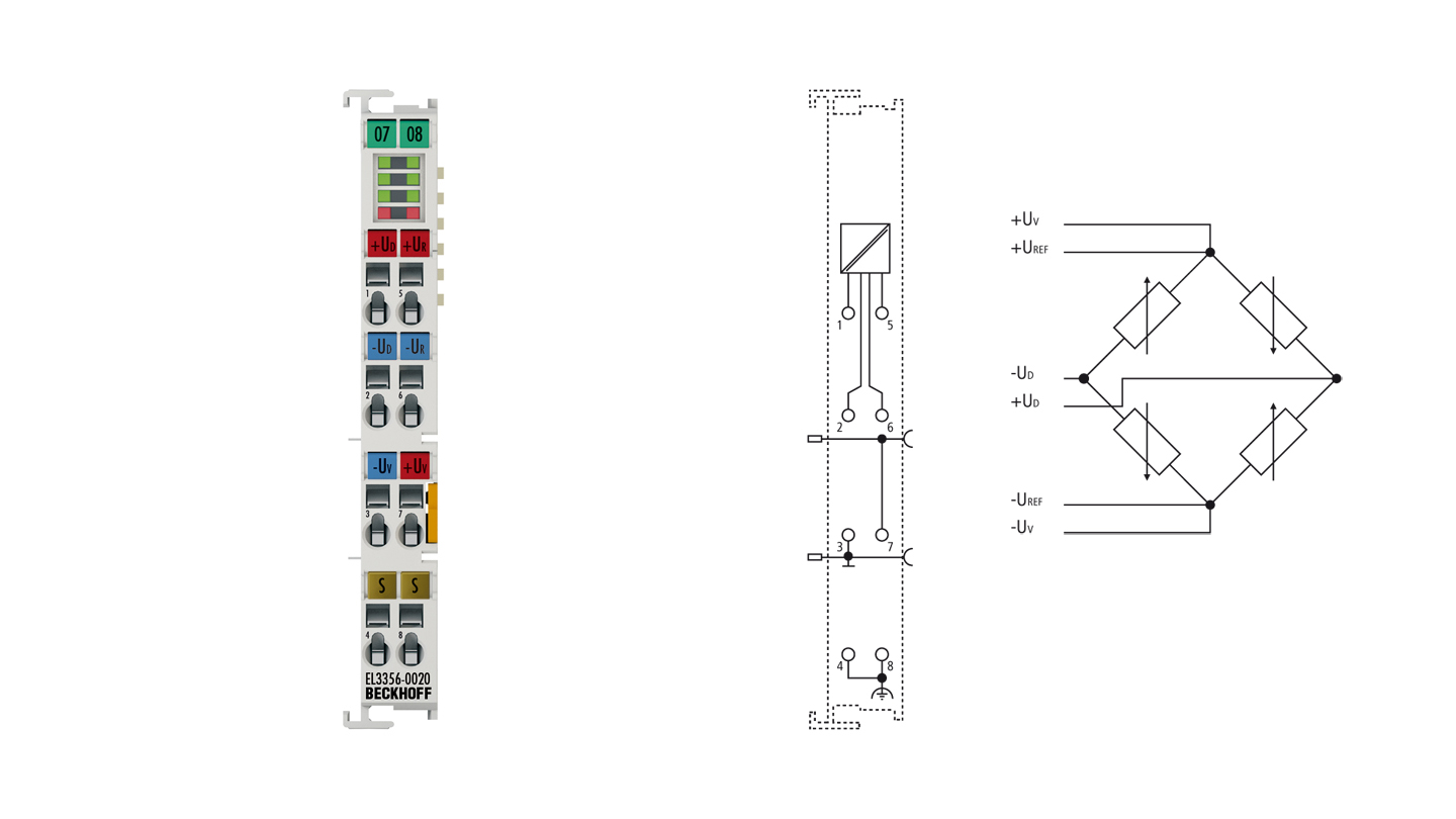 EL3356-0020 | EtherCAT 端子模块，单通道模拟量输入，测量电桥，全桥，24 位，高精度，工厂校准