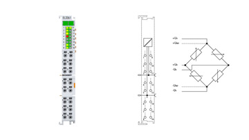 EL3361 | EtherCAT-Klemme, 1-Kanal-Analog-Eingang, Messbrücke, Vollbrücke, 24 Bit, Sensorversorgung 5/10 V DC, mit 1 x Digital-Eingang, 1 x Digital-Ausgang