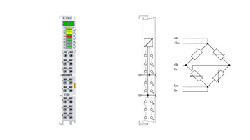 EL3362-0100 | EtherCAT-Klemme, 2-Kanal-Analog-Eingang, Messbrücke, Vollbrücke, 24 Bit, Sensorversorgung 10 V DC