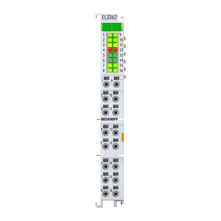 EL3362 | EtherCAT Terminal, 2-channel analog input, measuring bridge, full bridge, 24 bit, sensor supply 5/10 V DC, with 2 x digital combi