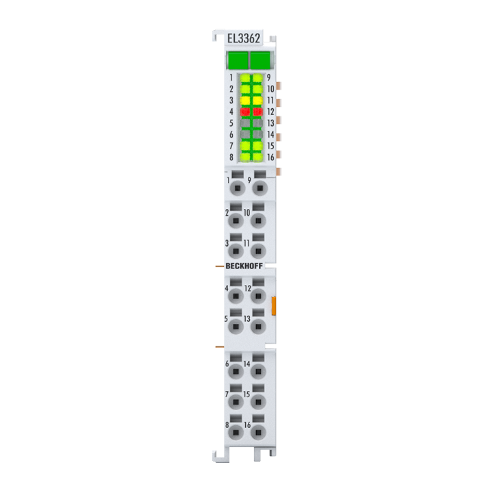 EL3362 | EtherCAT-Klemme, 2-Kanal-Analog-Eingang, Messbrücke, Vollbrücke, 24 Bit, Sensorversorgung 5/10 V DC, mit 2 x Digital-Kombi