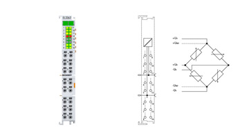 EL3362 | EtherCAT Terminal, 2-channel analog input, measuring bridge, full bridge, 24 bit, sensor supply 5/10 V DC, with 2 x digital combi