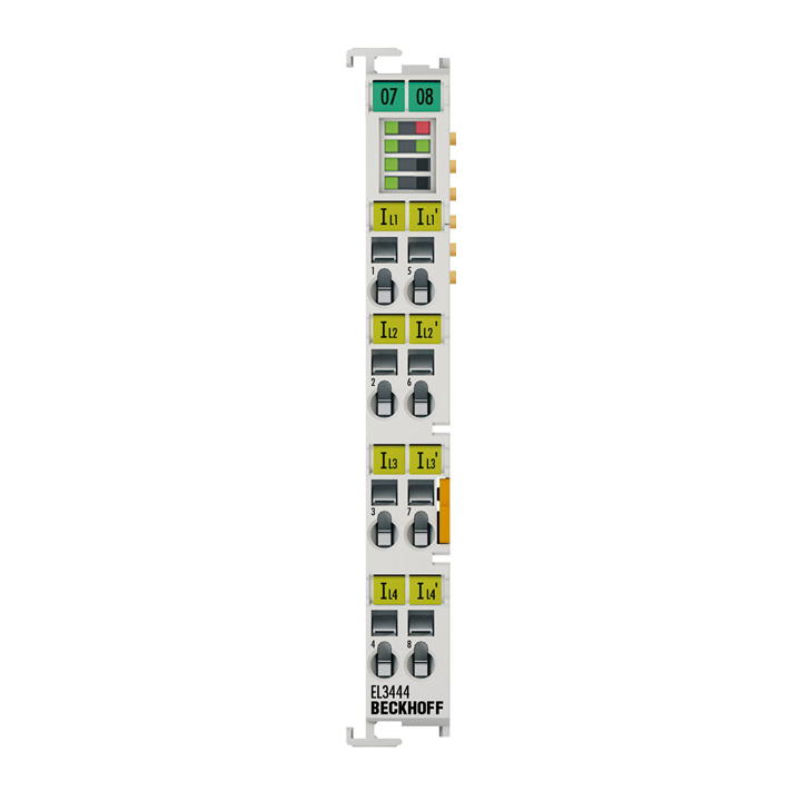 EL3444 | EtherCAT Terminal, 4-channel analog input, current, 10 A AC/DC, 24 bit, distributed power measurement, electrically isolated