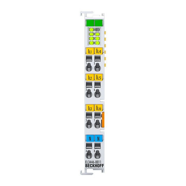 EL3446-0011 | EtherCAT Terminal, 6-channel analog input, current, 0,1 A, 24 bit, distributed power measurement