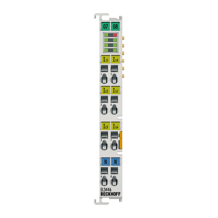 EL3446 | EtherCAT Terminal, 6-channel analog input, current, 1 A, 24 bit, distributed power measurement