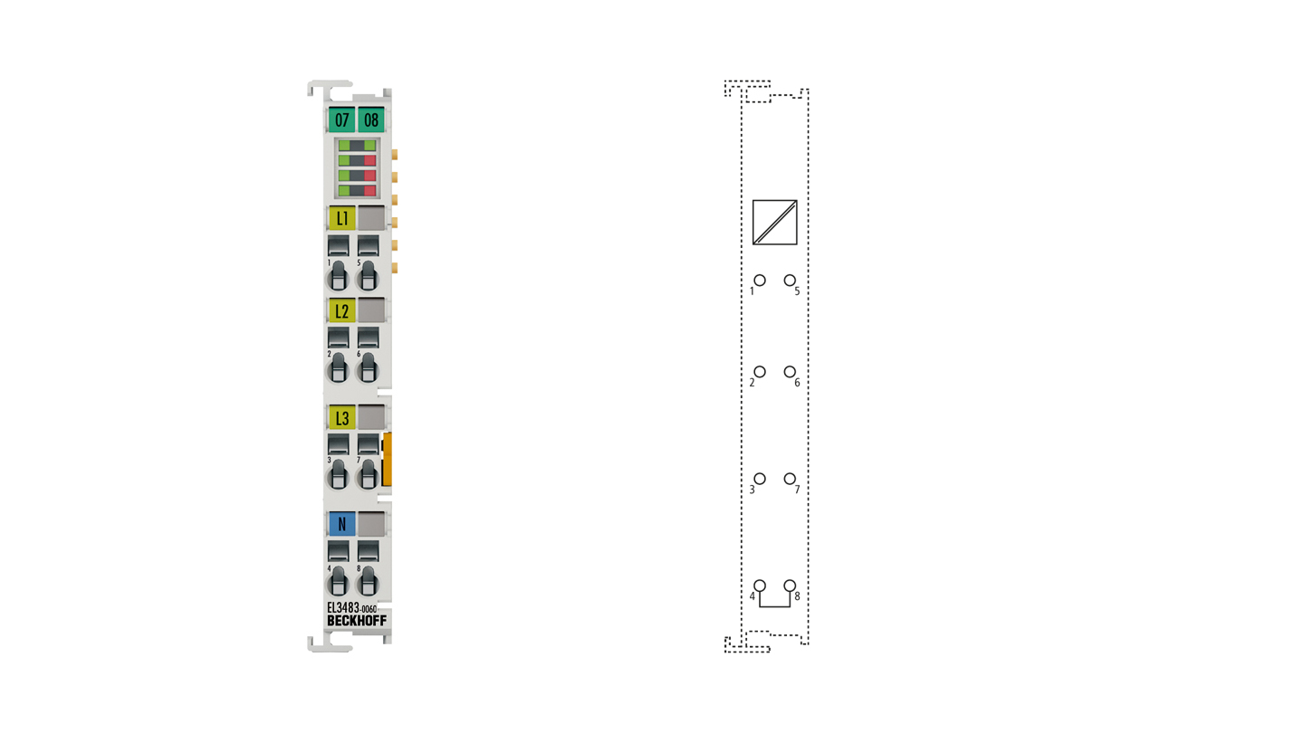 EL3483-0060 | EtherCAT Terminal, 3-channel analog input, mains monitor, 480 V AC, 24 bit, with analog values