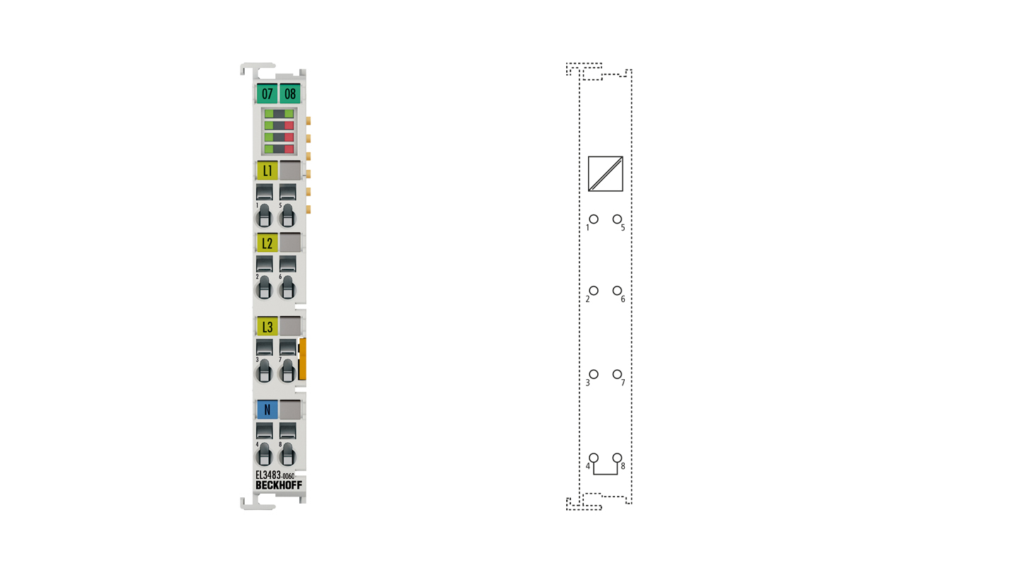 EL3483-0060 | EtherCAT 端子模块，3 通道模拟量输入，电网监测，480 V AC，24 位，带模拟量值