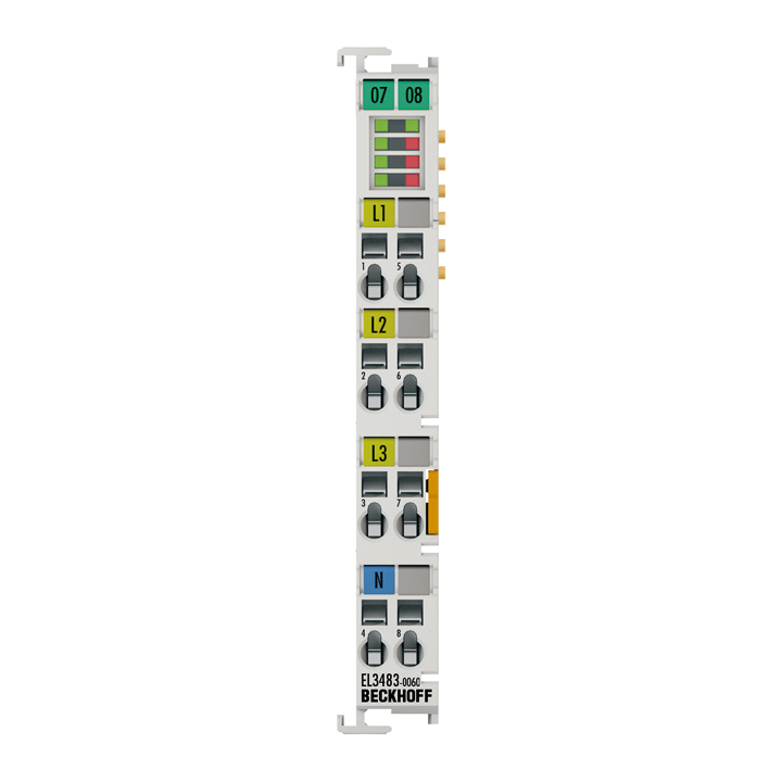 EL3483-0060 | EtherCAT Terminal, 3-channel analog input, mains monitor, 480 V AC, 24 bit, with analog values