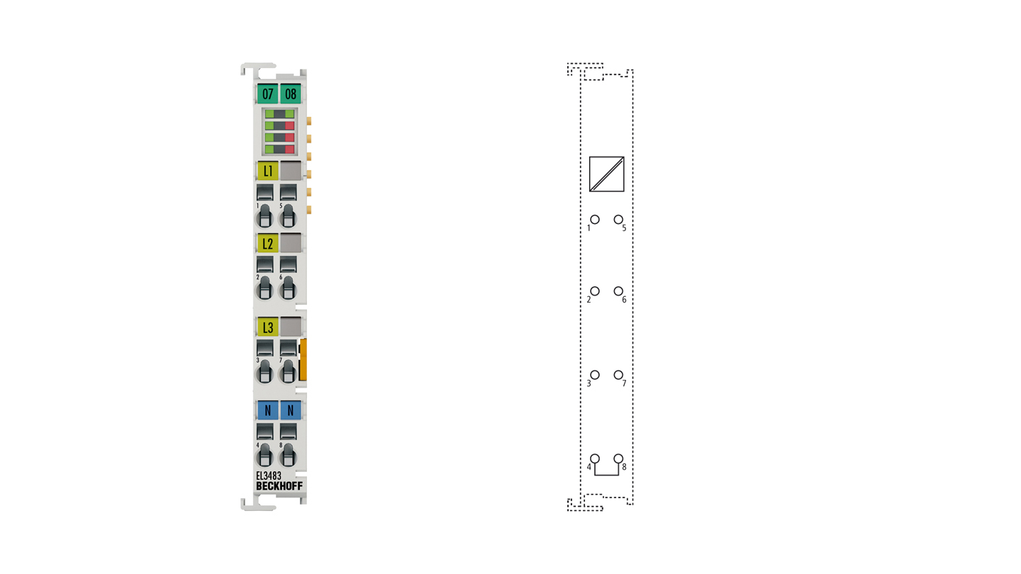 EL3483 | EtherCAT Terminal, 3-channel analog input, mains monitor, 480 V AC, 24 bit