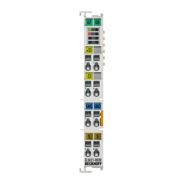 EL3621-0020 | EtherCAT Terminal, 1-channel analog input, current, 4…20 mA, 24 bit, high-precision, factory calibrated