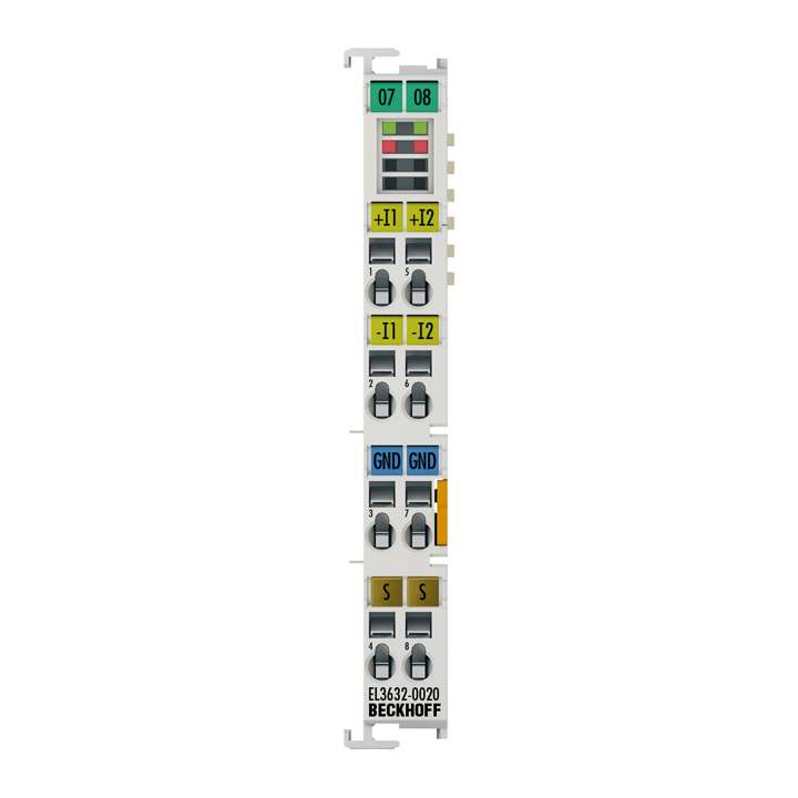 EL3632-0020 | EtherCAT Terminal, 2-channel analog input, IEPE/accelerometer, 16 bit, 50 ksps, factory calibrated