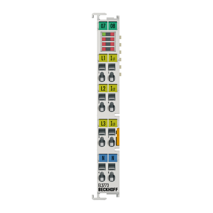 EL3773 | EtherCAT Terminal, 3-channel analog input, multi-function, 500 V AC/DC, 1 A, 16 bit, 10 ksps, oversampling