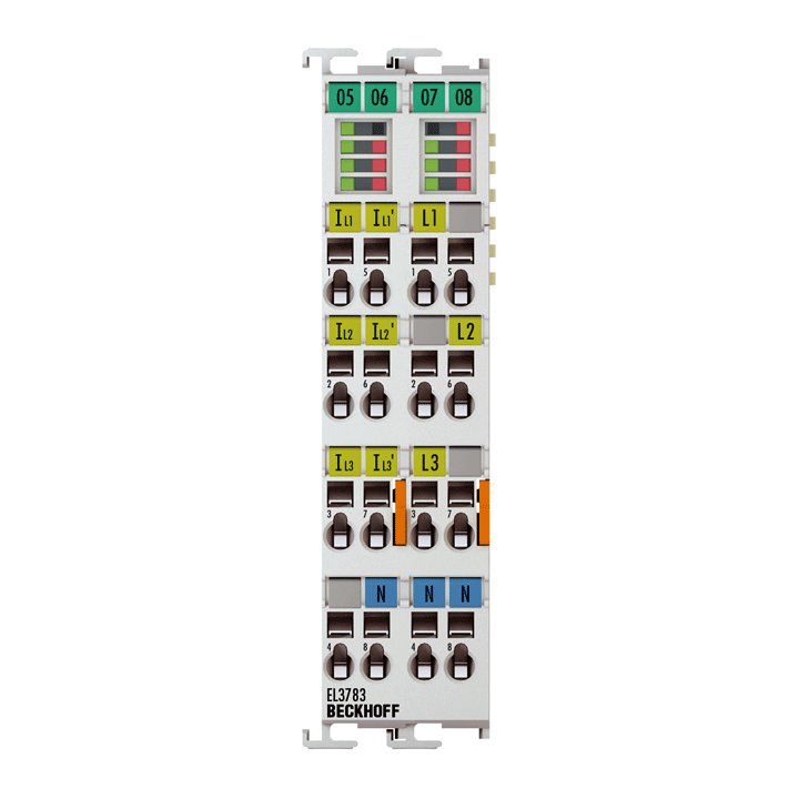 EL3783 | EtherCAT-Klemme, 3-Kanal-Analog-Eingang, Multifunktion, 690 V AC, 1/5 A, 16 Bit, 20 kSps, galvanisch getrennt, Oversampling