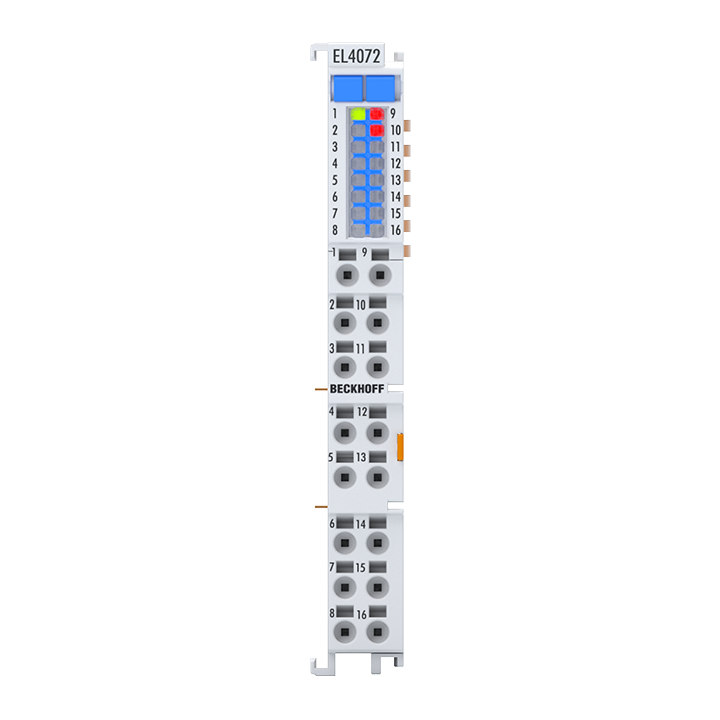 EL4072 | EtherCAT-Klemme, 2-Kanal-Analog-Ausgang, Multifunktion, ±10 V, ±20 mA, 16 Bit, 2 kSps