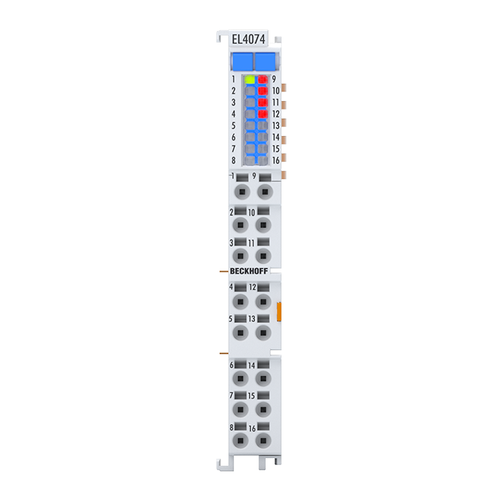 EL4074 | EtherCAT 端子模块，4 通道模拟量输出，多功能，±10 V，±20 mA，16 位，2 ksps