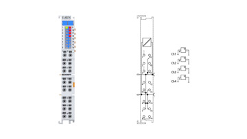 EL4074 | EtherCAT 端子模块，4 通道模拟量输出，多功能，±10 V，±20 mA，16 位，2 ksps