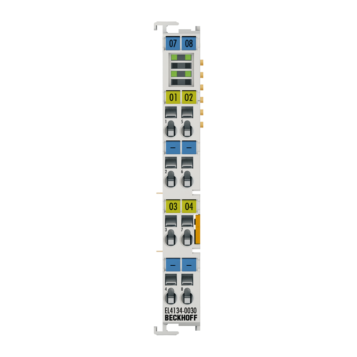 EL4134-0030 | EtherCAT-Klemme, 4-Kanal-Analog-Ausgang, Spannung, ±10 V, 16 Bit, extern kalibriert