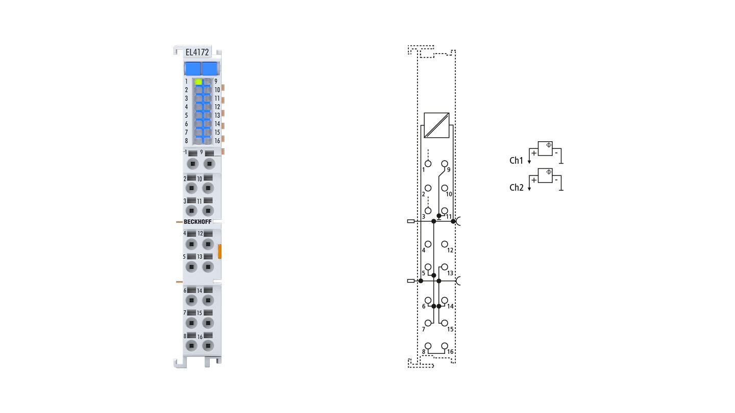 EL4172 | EtherCAT Terminal, 2-channel analog output, multi-function, ±10 V, ±20 mA, 16 bit, 10 ksps