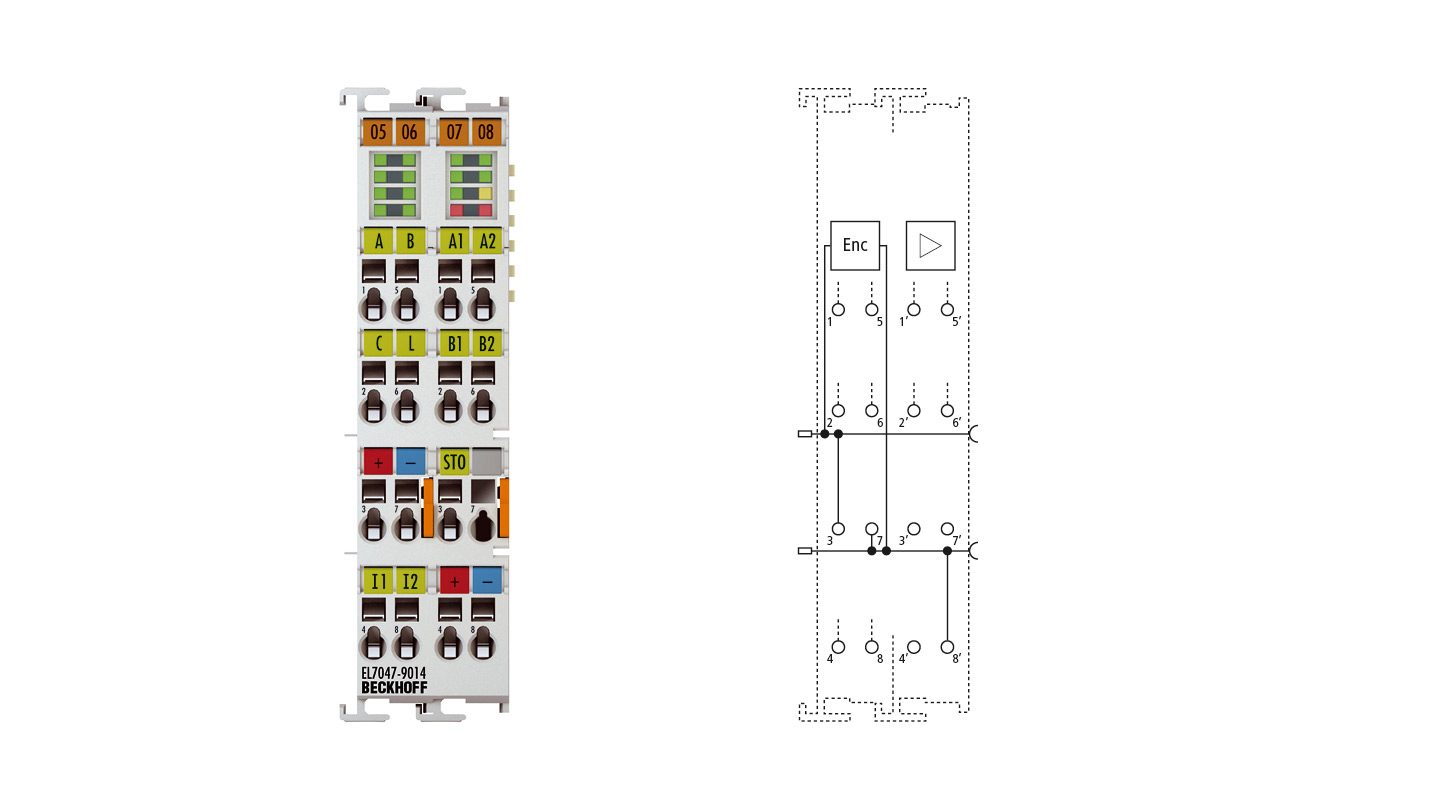 EL7047-9014 | EtherCAT Terminal, 1-channel motion interface, stepper motor, 48 V DC, 5 A, vector control, with incremental encoder, suitable for STO applications