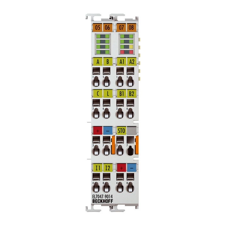 EL7047-9014 | EtherCAT-Klemme, 1-Kanal-Motion-Interface, Schrittmotor, 48 V DC, 5 A, feldorientierte Regelung, mit Inkremental-Encoder, geeignet für STO-Anwendungen