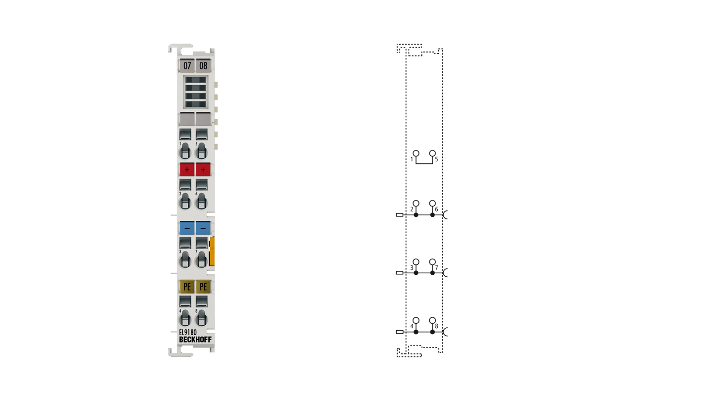 EL9180 | Potenzialverteilungsklemme, 2 x 24 V DC, 2 x 0 V DC, 2 x PE