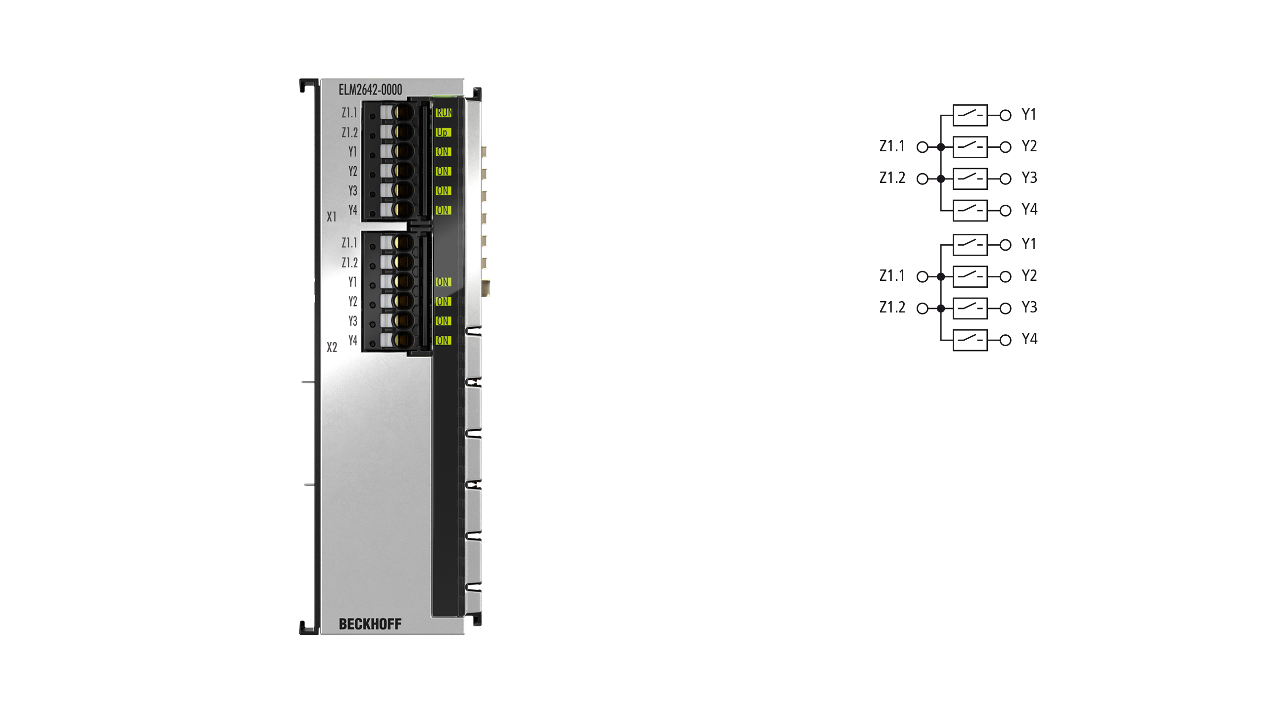 ELM2642-0000 | EtherCAT 端子模块，2 通道簧片继电器输出，多路复用，48 V AC/DC，0.5 A，无源，1 x 4