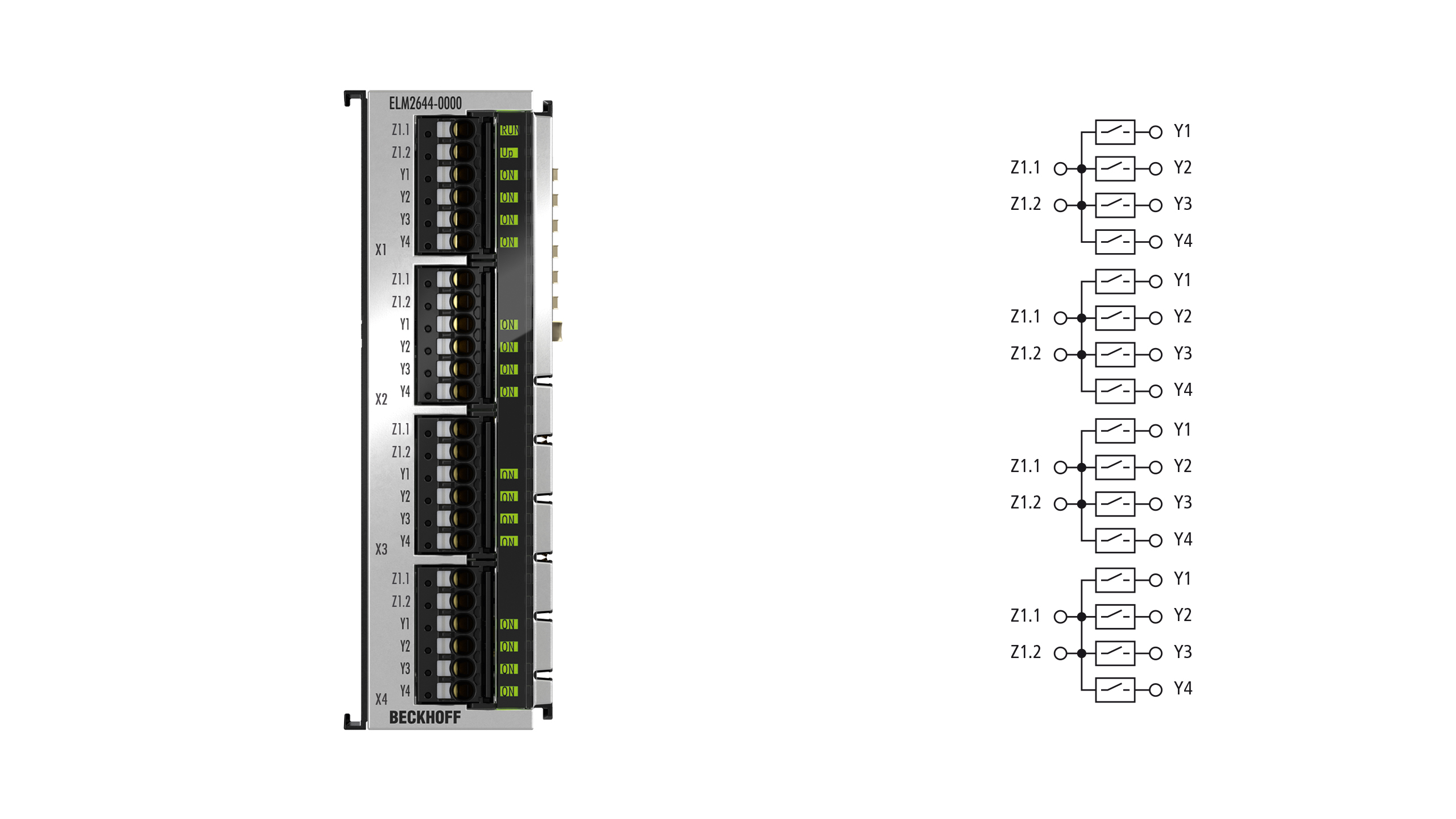 ELM2644-0000 | EtherCAT-Klemme, 4-Kanal-Reed-Ausgang, Multiplexer, 48 V AC/DC, 0,5 A, potenzialfrei, 1 x 4