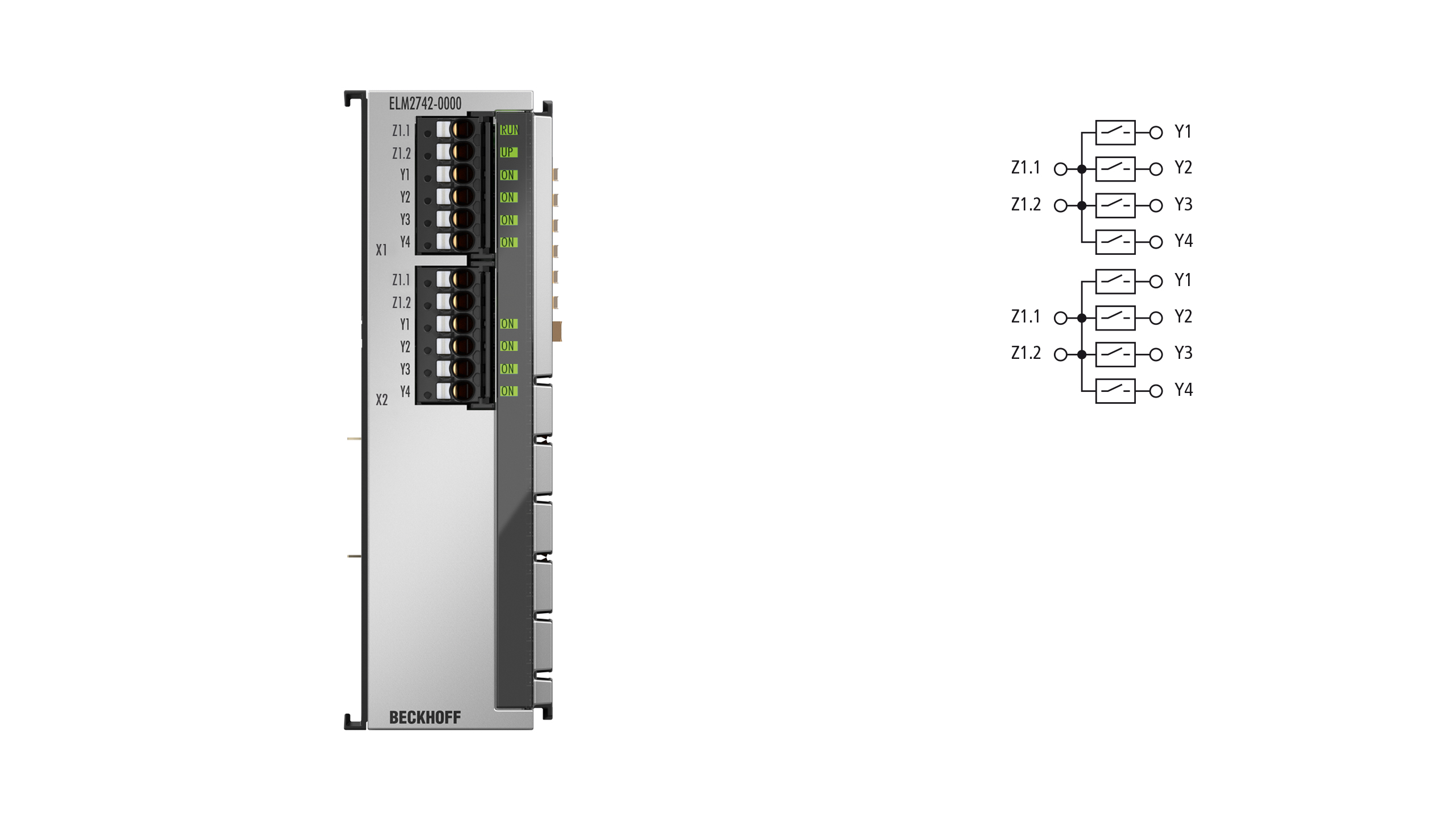 ELM2742-0000 | EtherCAT Terminal, 2-channel solid state relay output, multiplexer, 48 V AC/DC, 1 A, potential-free, 1 x 4