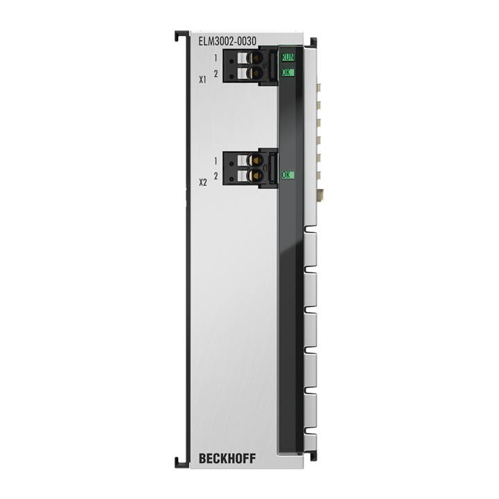 ELM3002-0030 | EtherCAT-Klemme, 2-Kanal-Analog-Eingang, Spannung, ±30 V…±20 mV, 24 Bit, 20 kSps, extern kalibriert