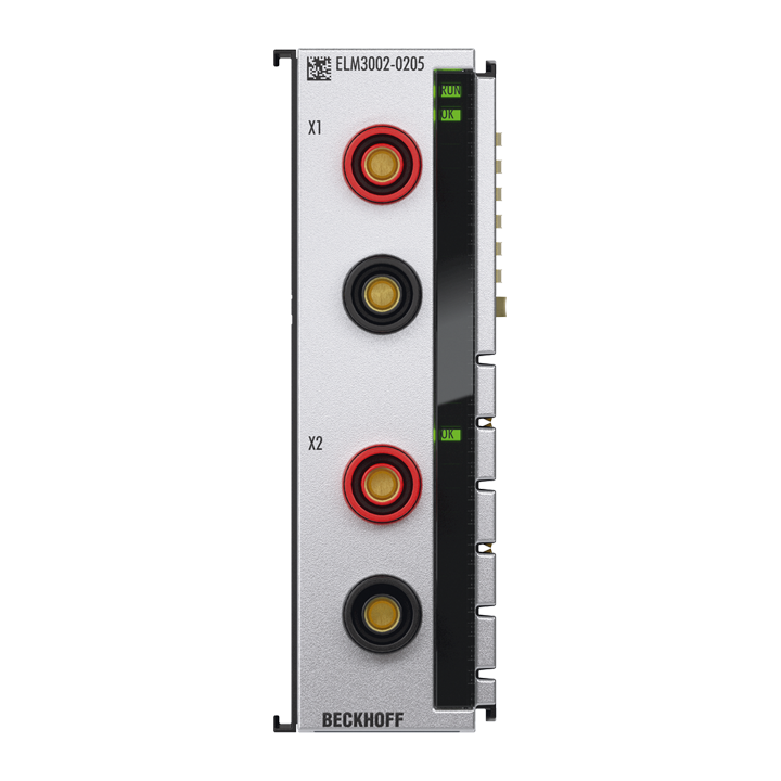 ELM3002-0205 | EtherCAT Terminal, 2-channel analog input, voltage, ±60 V…±1200 V, 24 bit, 50 ksps, electrically isolated, 4 mm socket
