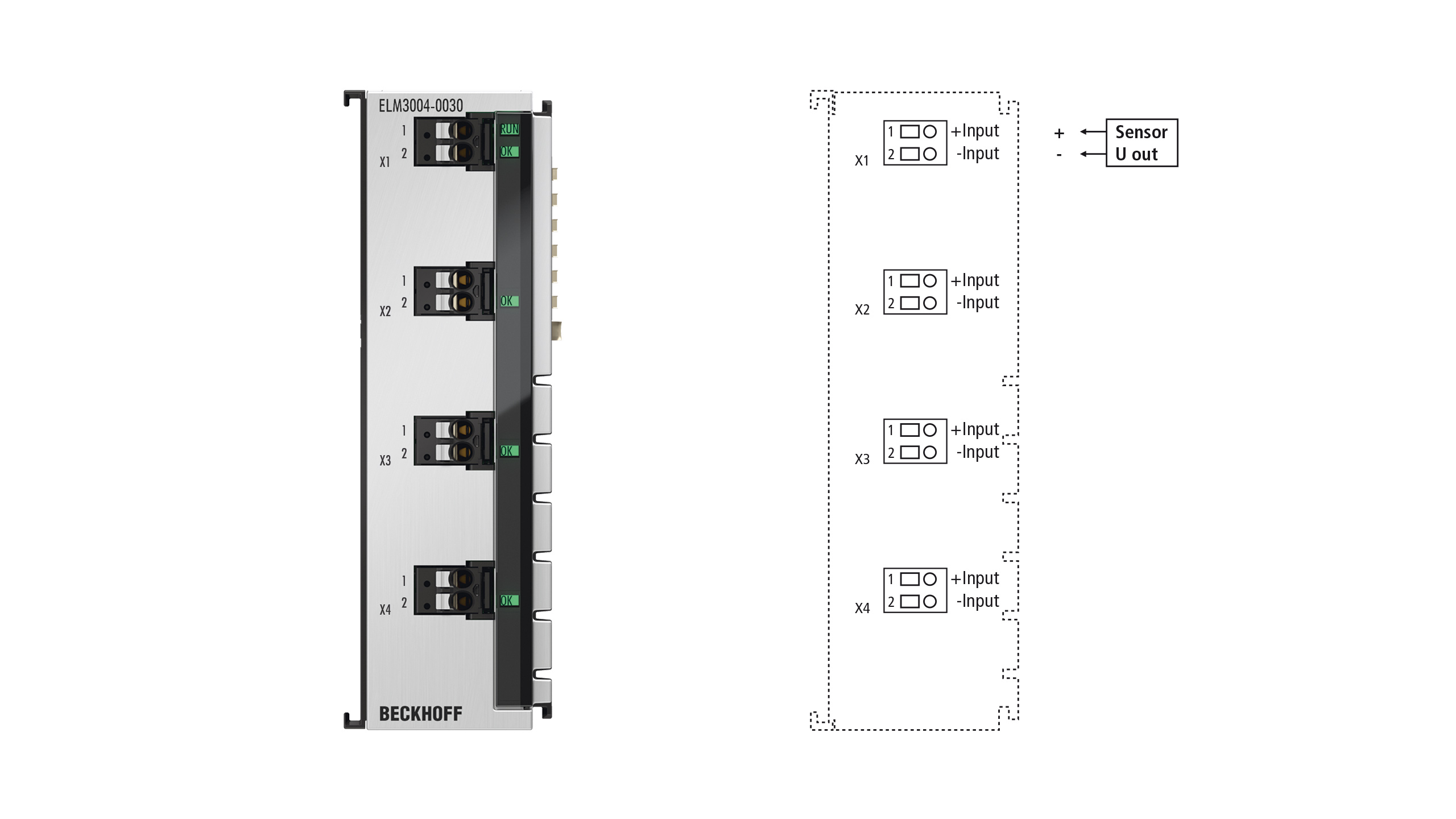 ELM3004-0030 | EtherCAT 端子模块，4 通道模拟量输入，±30 V…±20 mV 电压，24 位，10 ksps，带第三方校准证书