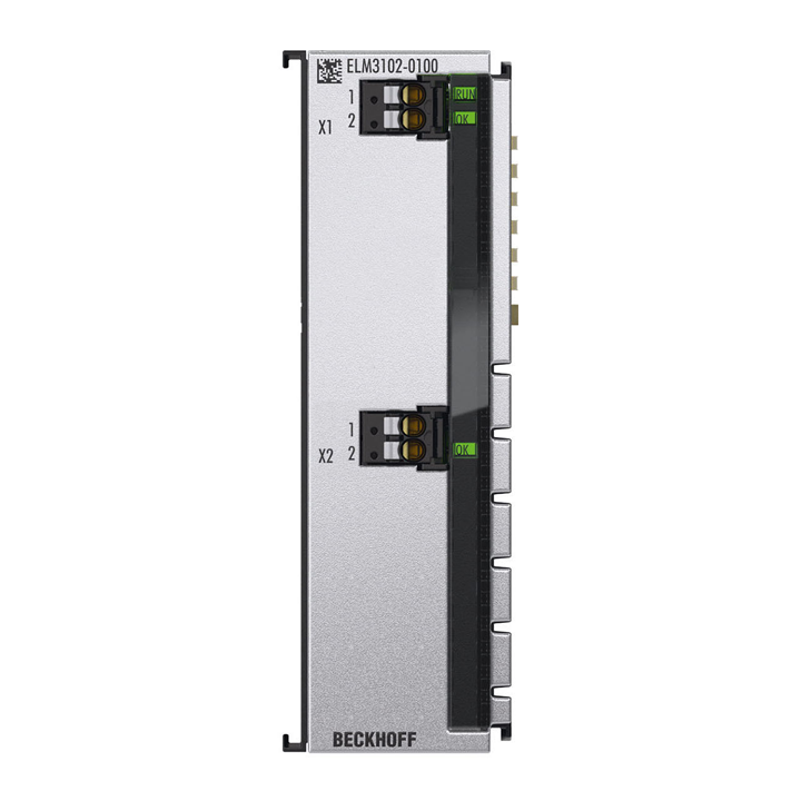 ELM3102-0100 | EtherCAT-Klemme, 2-Kanal-Analog-Eingang, Multifunktion, ±60 V, ±20 mA, 24 Bit, 20 kSps, galvanisch getrennt