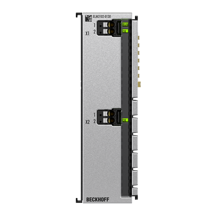 ELM3102-0130 | EtherCAT Terminal, 2-channel analog input, multi-function, ±60 V, ±20 mA, 24 bit, 20 ksps, electrically isolated, externally calibrated