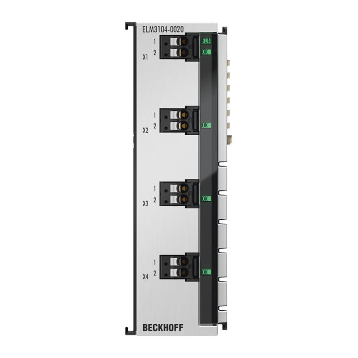 ELM3104-0020 | EtherCAT Terminal, 4-channel analog input, current, ±20 mA, 24 bit, 10 ksps, factory calibrated