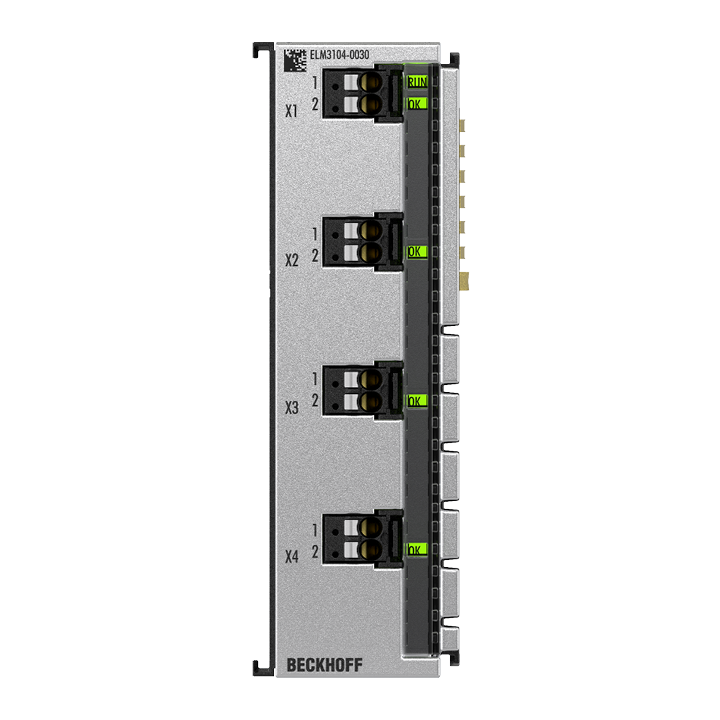 ELM3104-0030 | EtherCAT Terminal, 4-channel analog input, current, ±20 mA, 24 bit, 10 ksps, externally calibrated