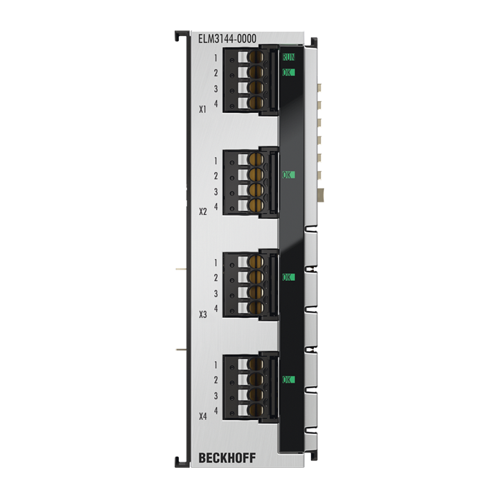 ELM3144-0000 | EtherCAT 端子模块，4 通道模拟量输入，多功能，±10…±1.25 V，±20 mA，24 位，1 ksps