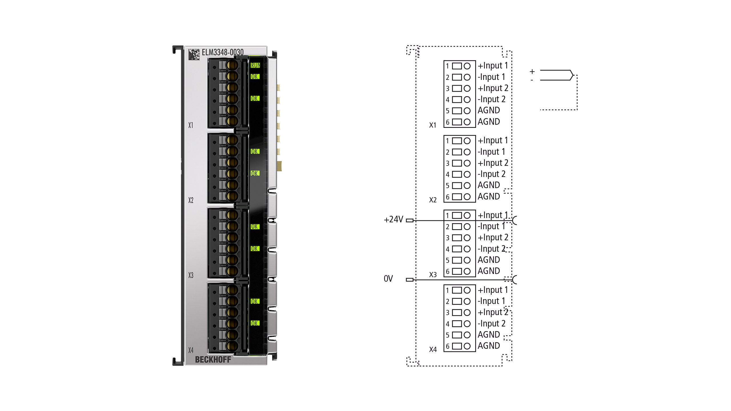 ELM3348-0030 | EtherCAT Terminal, 8-channel analog input, temperature, thermocouple, 24 bit, high-precision, 1 ksps, externally calibrated