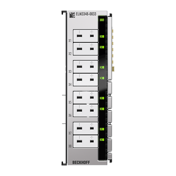 ELM3348-0033 | EtherCAT Terminal, 8-channel analog input, temperature, thermocouple, 24 bit, high-precision, 1 ksps, Mini-TC universal, externally calibrated