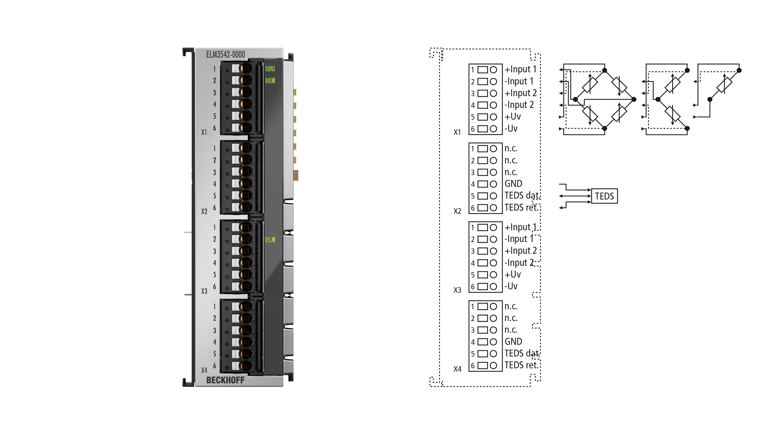 ELM3542-0000 | EtherCAT Terminal, 2-channel analog input, measuring bridge, full/half/quarter bridge, 24 bit, 1 ksps, TEDS