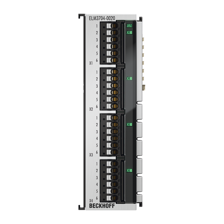 ELM3704-0020 | EtherCAT Terminal, 4-channel analog input, multi-function, 24 bit, 10 ksps, factory calibrated