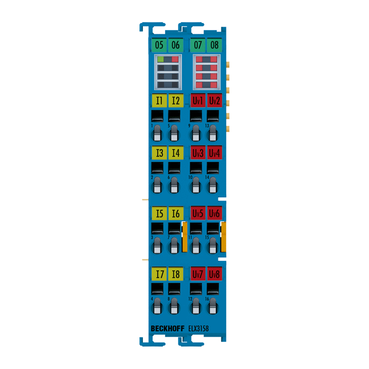 ELX3158 | EtherCAT-Klemme, 8-Kanal-Analog-Eingang, Strom, 4…20 mA, 16 Bit, single-ended, Ex i