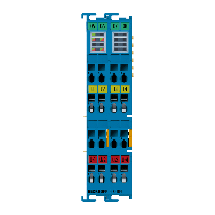 ELX3184 | EtherCAT 端子模块，4 通道模拟量输入，4…20 mA 电流，16 位，单端，HART，Ex i﻿